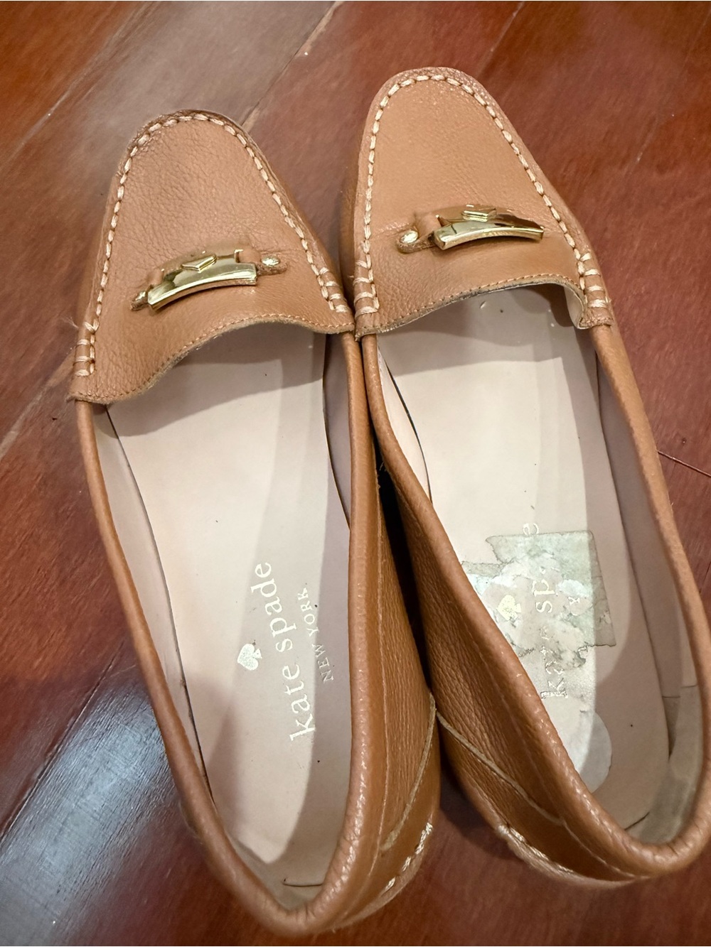 kate spade Tan Leather Loafers with Gold Hardware